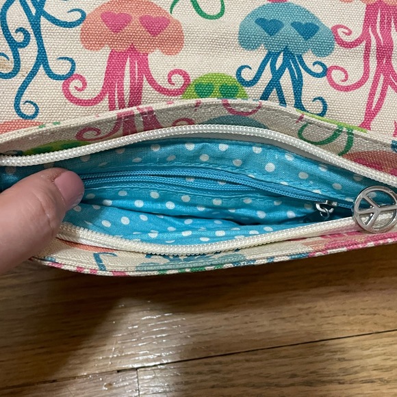 Bungalow 360 Pink Blue Green Jellyfish Wristlet Clutch Canvas Pockets Cute Fun - Picture 4 of 5